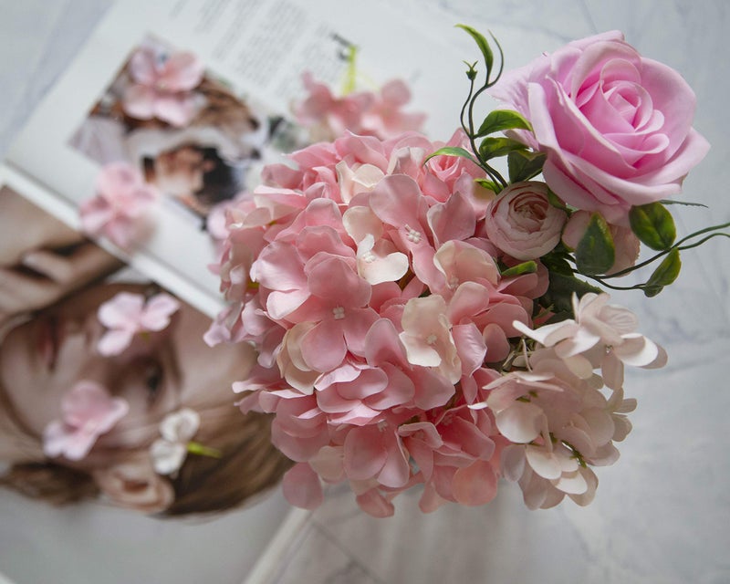 DuHouse Hydrangea Silk Flowers Artificial Flowers with Stem Fake Flower Heads for Wedding Centerpiece Home Decor Pack of 6 (Pink) - Image 4